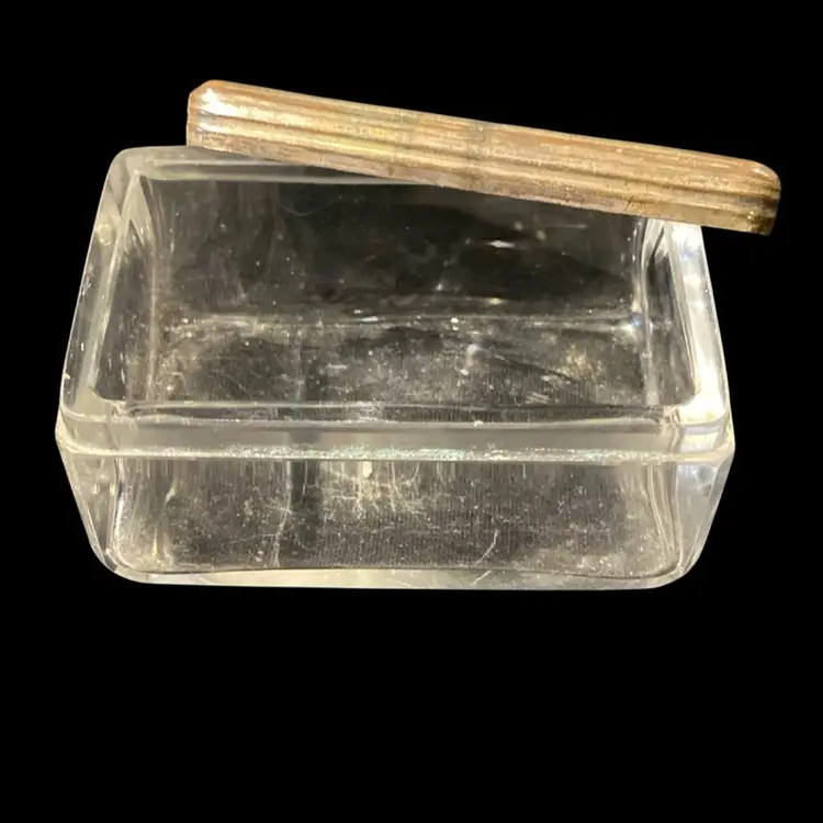 Vintage Perforated Metal Lid Glass Trinket Box