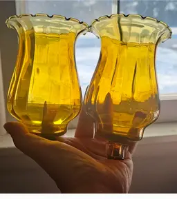 Vintage Home Interiors Amber Glass Tulip 6" votive holders(2)