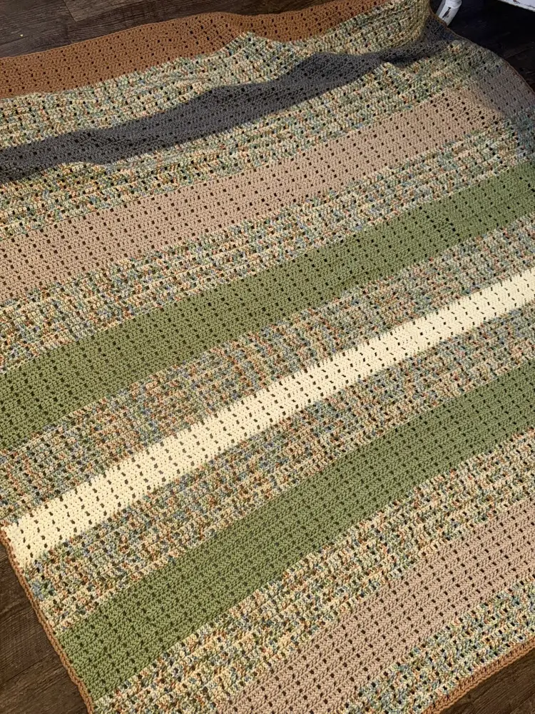 Vintage Hand Crocheted Afghan Multicolored striped  Blanket Throw 60X 63