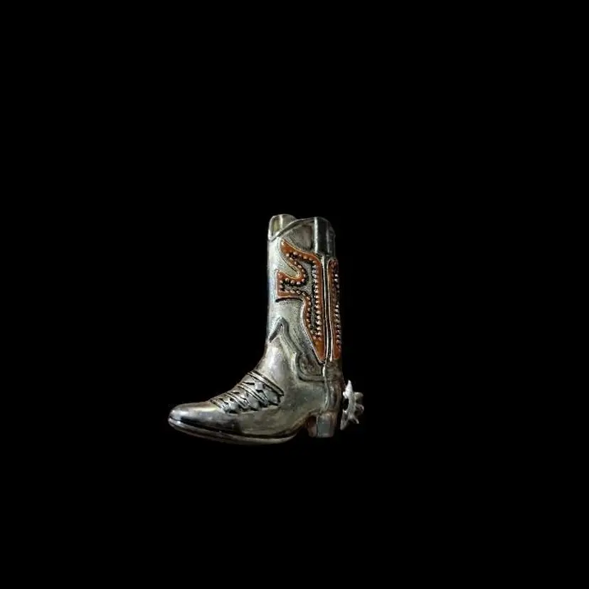 Vintage Cowboy Boot Brooch Pin Spur Silver Plated Enamel 2" Premier Designs