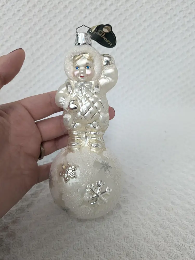 Vintage Christborn Germany Mouth Blown Glass Child Snowball Christmas Ornament