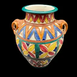 16 - Colorful Vintage Italy Sgraffito Majolica Vase Urn 9.25” As Is.