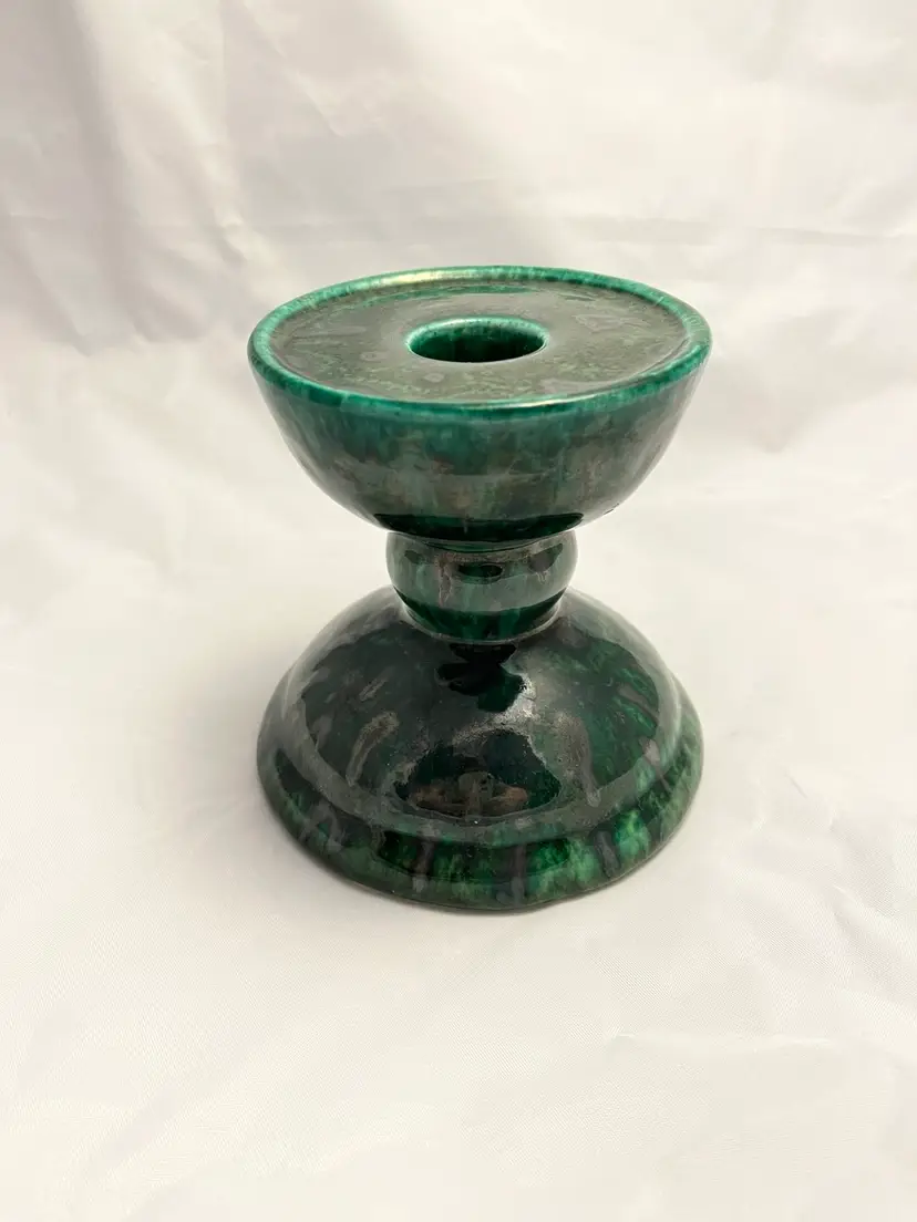 Gail Pittman Limited Edition Studio Pottery Candleholder, Green, Signed EUC