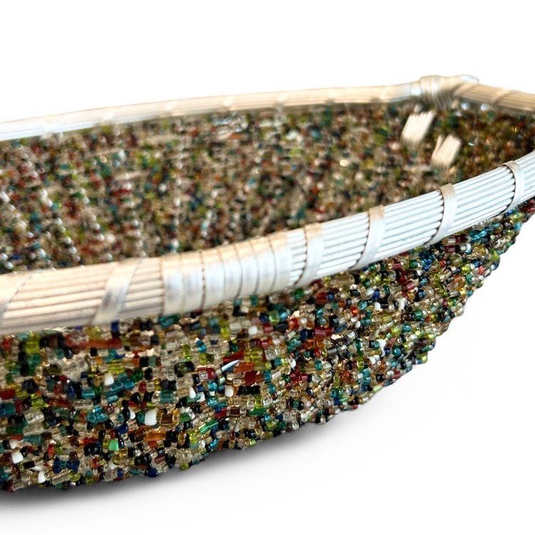 Oblong Seed Bead Metal Wire Wrapped Multicolor Basket - Made In India
