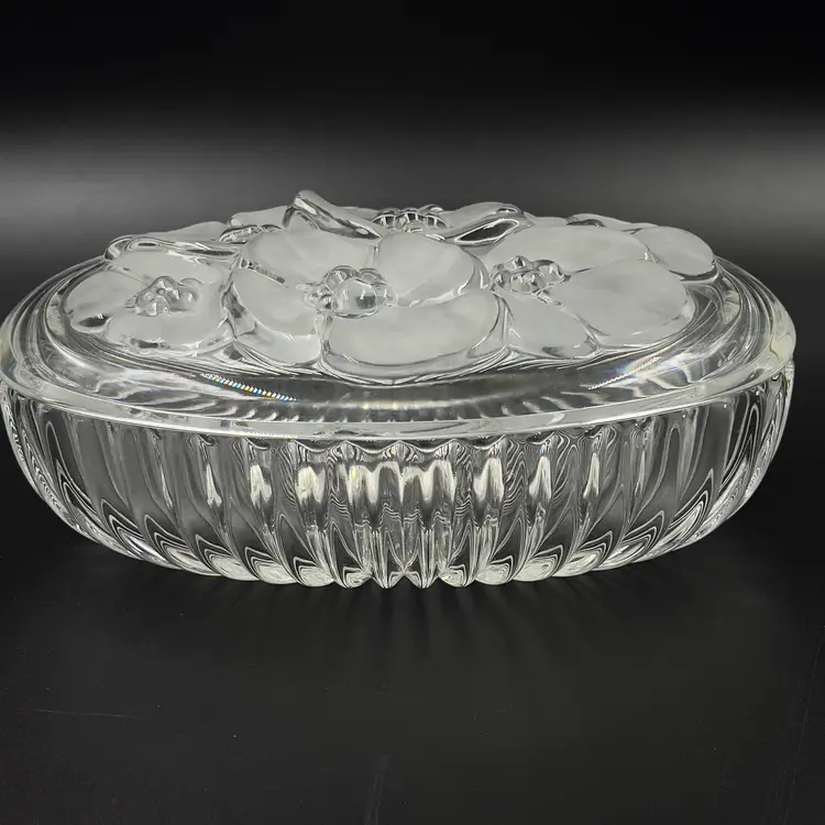 8” Crystal Candy DishEmbossed Trinket BoxGolden Orchid PatternBy Mikasa - Japan