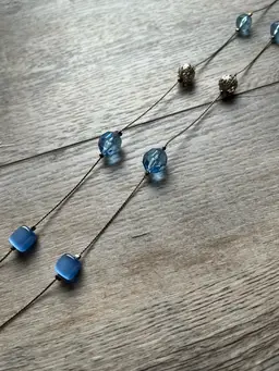 Light Blue Beaded with Silver Tone Accents and Chain 33 inch Vintage