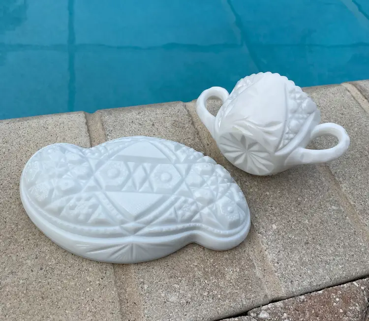 Milkglass Open Sugar with Tray (1950s)