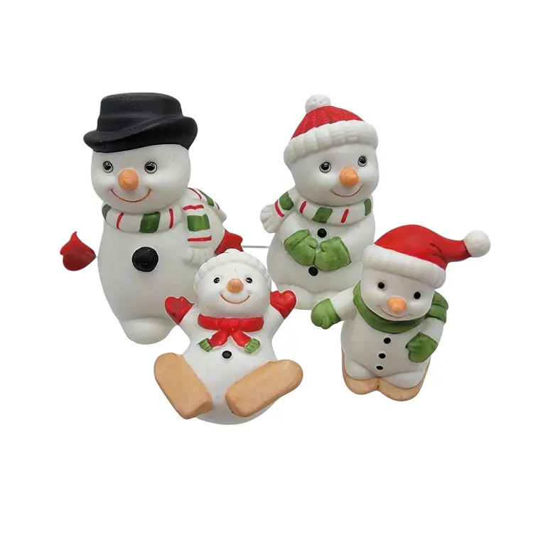HOMCO Mini Bisque Snowman Family Figurines Vintage Christmas
