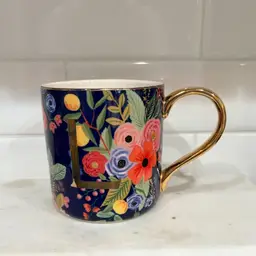 Rifle Paper Co. Anthropologie Coffee Cup Mug Monogram Gold Letter "L”