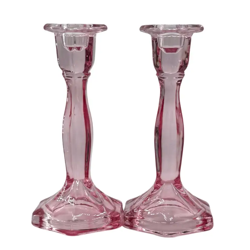 Light Pink Glass Candlestick Holders Cottagecore
8”