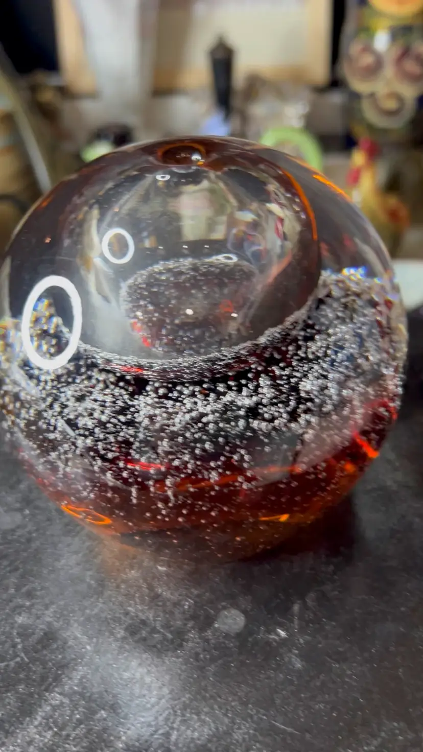 Glass Paperweight With Hole On Top And Bottom - Brought Back From The Netherlands