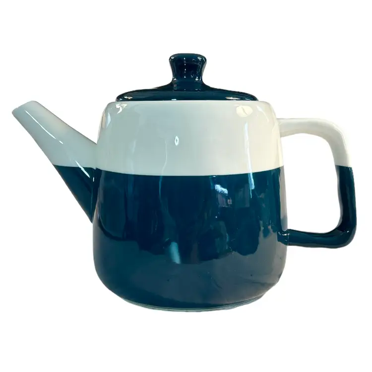 Marine Green And White Ceramic Teapot