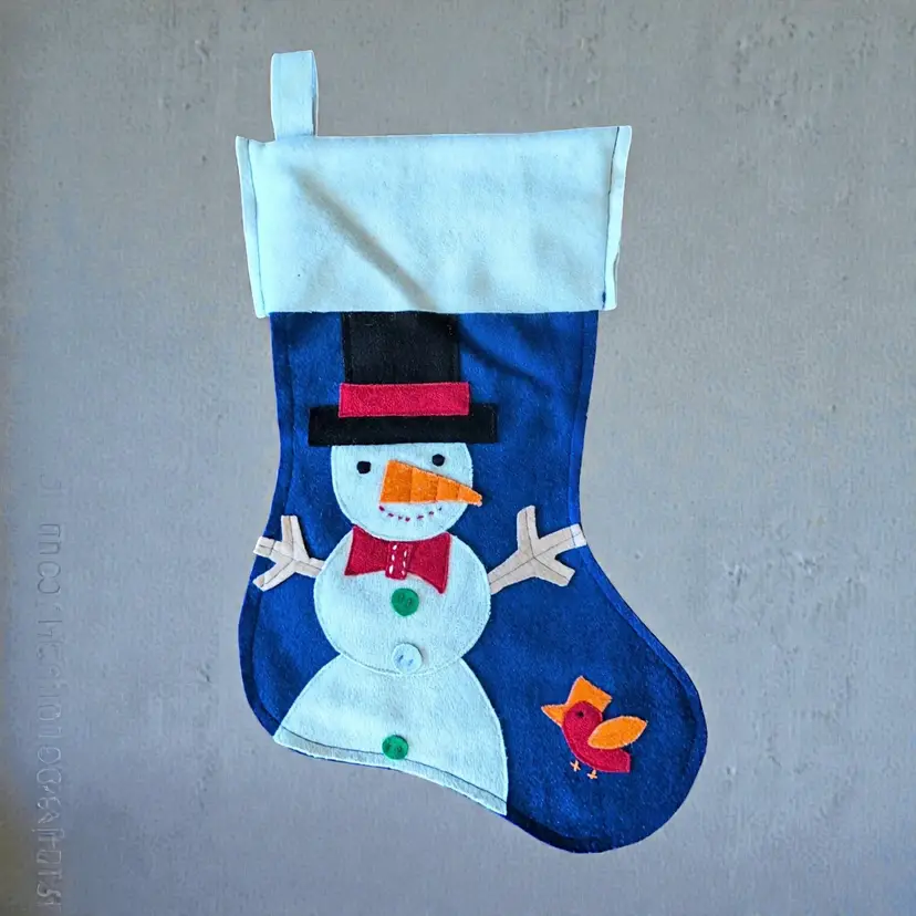The Land Of Nod Snowman Christmas Stocking Retro From '60s Felt Appliqué EUC