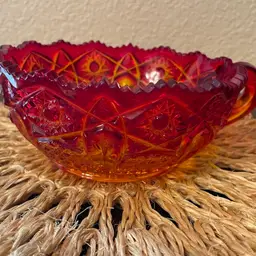 #01 Amberina Nappy Bowl Sawtooth Edge Dish  It glows !