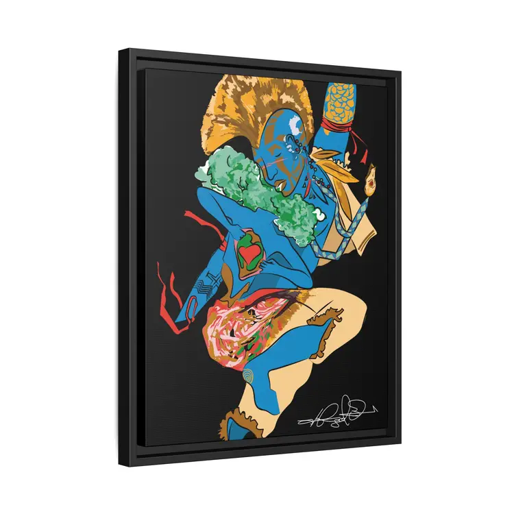 Indigenous Blue – Afro-Futurist Canvas Art (Framed, 16x20) | Cultural Power. Cosmic Movement. (FSC-certified wood) | International Shipping Available