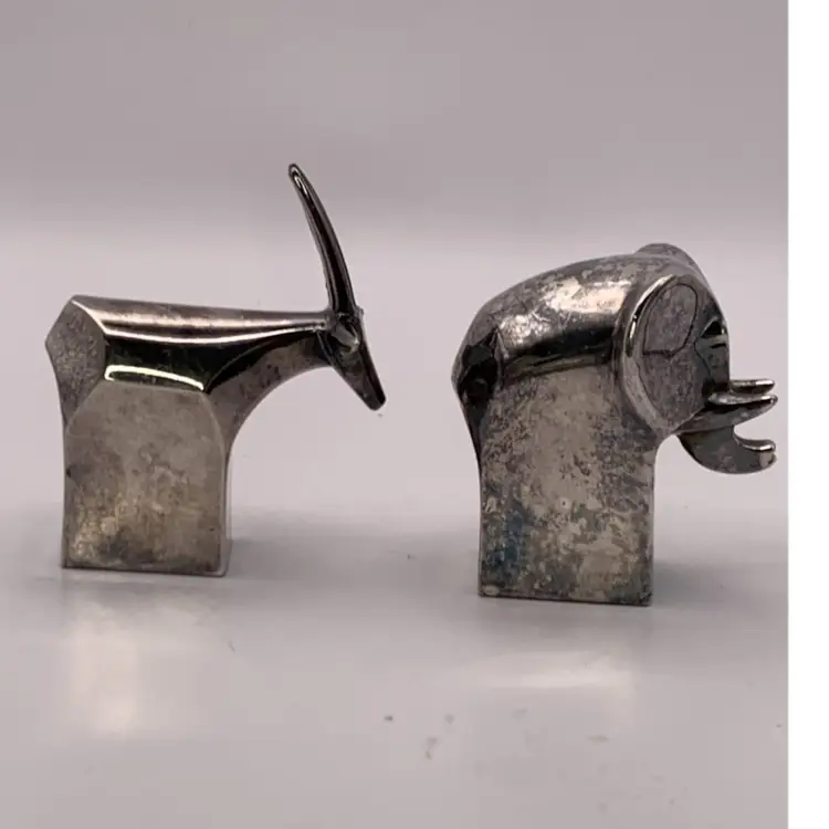 2 VTG Dansk Elephant And Gazelle, Silver Plated, Zinc, Paper Weights 1980s