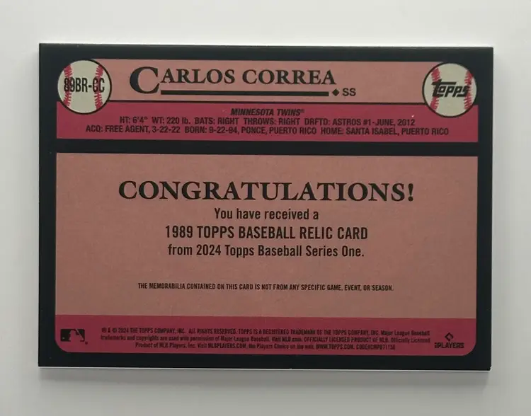 Carlos Correa Twins Topps 35th Anniversary Game-Used Memorabilia #21/25