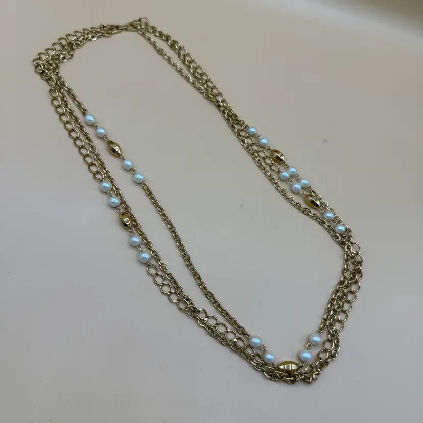 Napier Goldtone And Pearls Multi Strand 26” Necklace
