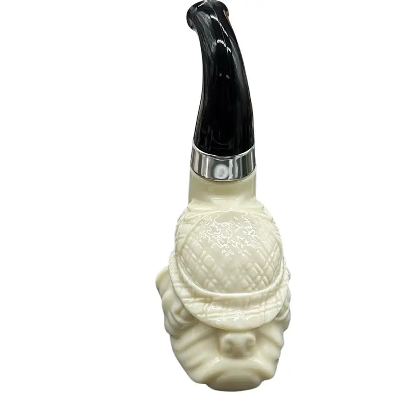 Vintage Avon Milk Glass Bull Dog Pipe Perfume Bottle