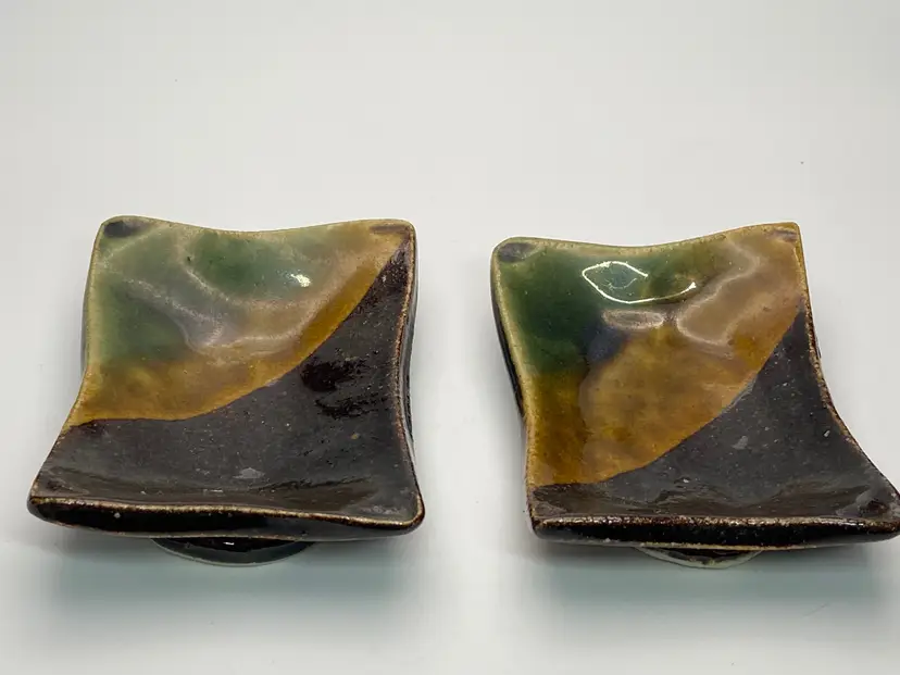 Two Artist Signed Studio Pottery Trinket Dishes, 3.25" x 2.5"