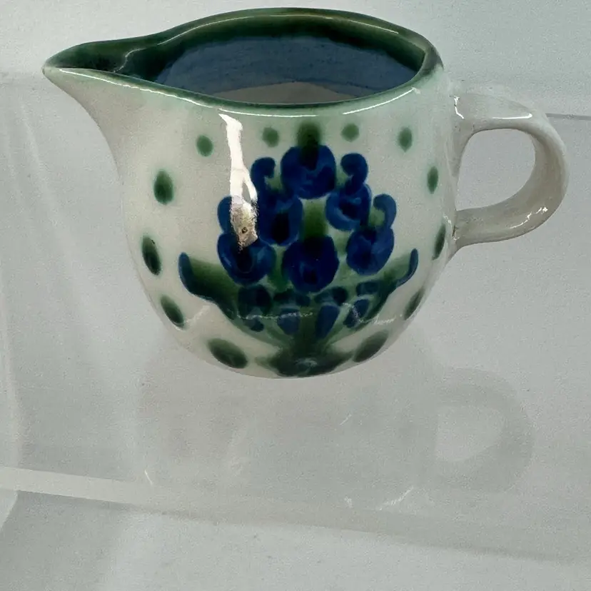 Vintage MA Hadley Pottery Blueberry Bouquet Creamer Mini Pitcher 3.5"