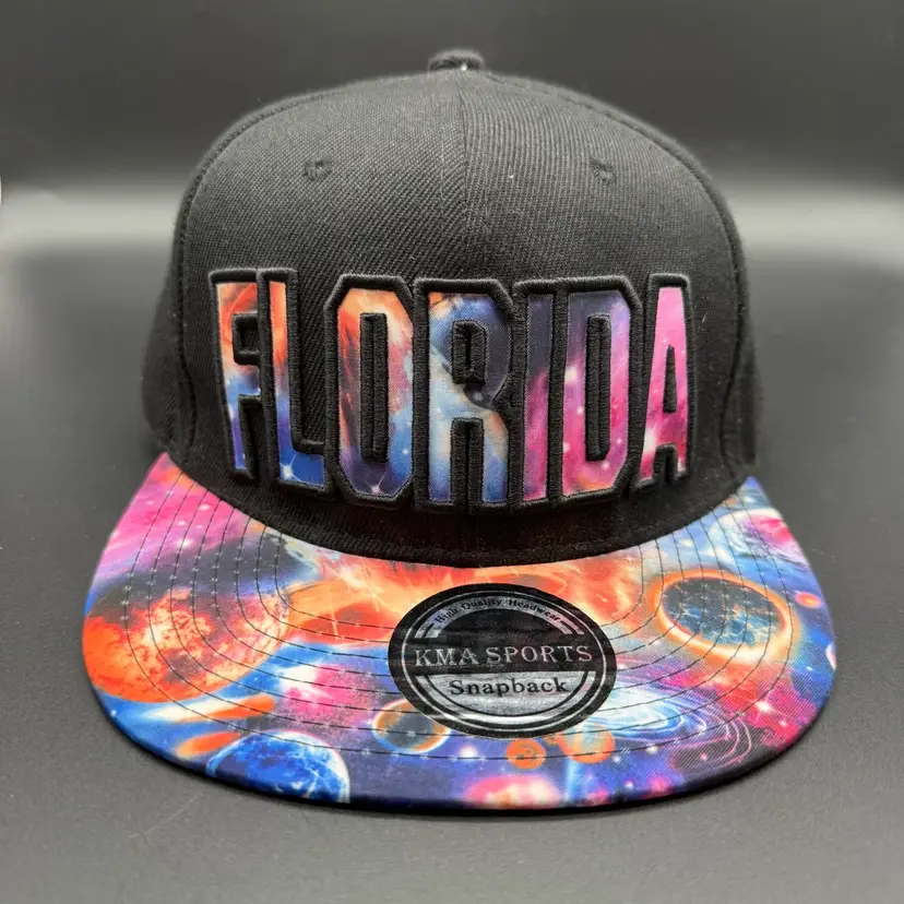 Florida Galaxy Hat Cap Space Flat Bill Snapback Black Travel Destination OSFA