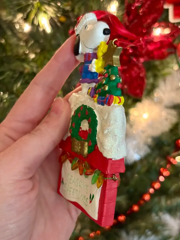 Snoopy and Woodstock on Doghouse Christmas Ornament