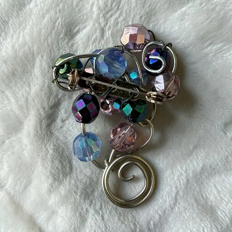 Beaded Brooch Pin Multicolor Glass Bead Wire Wrapped Abstract Art