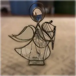 Stained Glass Vintage Angel Playing Harp Crystal Head Figure - 8”