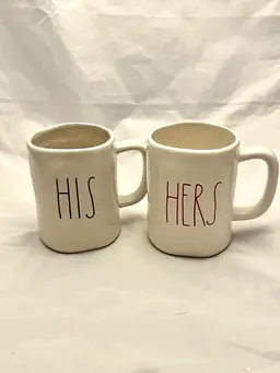 His & Hers Rae Dunn Mugs, Set of 2, Farmhouse Style, EUC