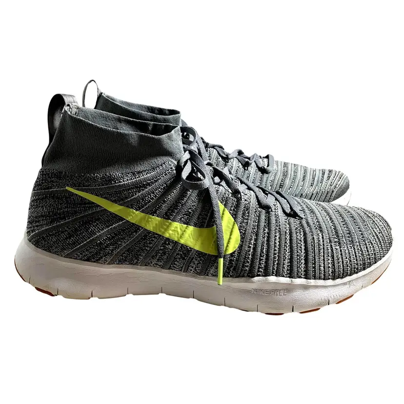 Nike Free Train Force Flyknit Mens 14 Wolf Gray Yellow Swoosh Athletic Shoes