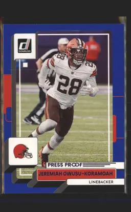 2022 Donruss #213 Jeremiah Owusu-Koramoah Blue Press Proof - (139) - Cleveland Browns