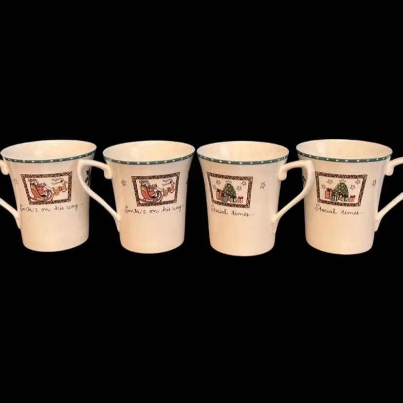 Vintage Set Of 4 Mikasa China Christmas Wish Cappuccino ~ Coffee Mug ~ EC