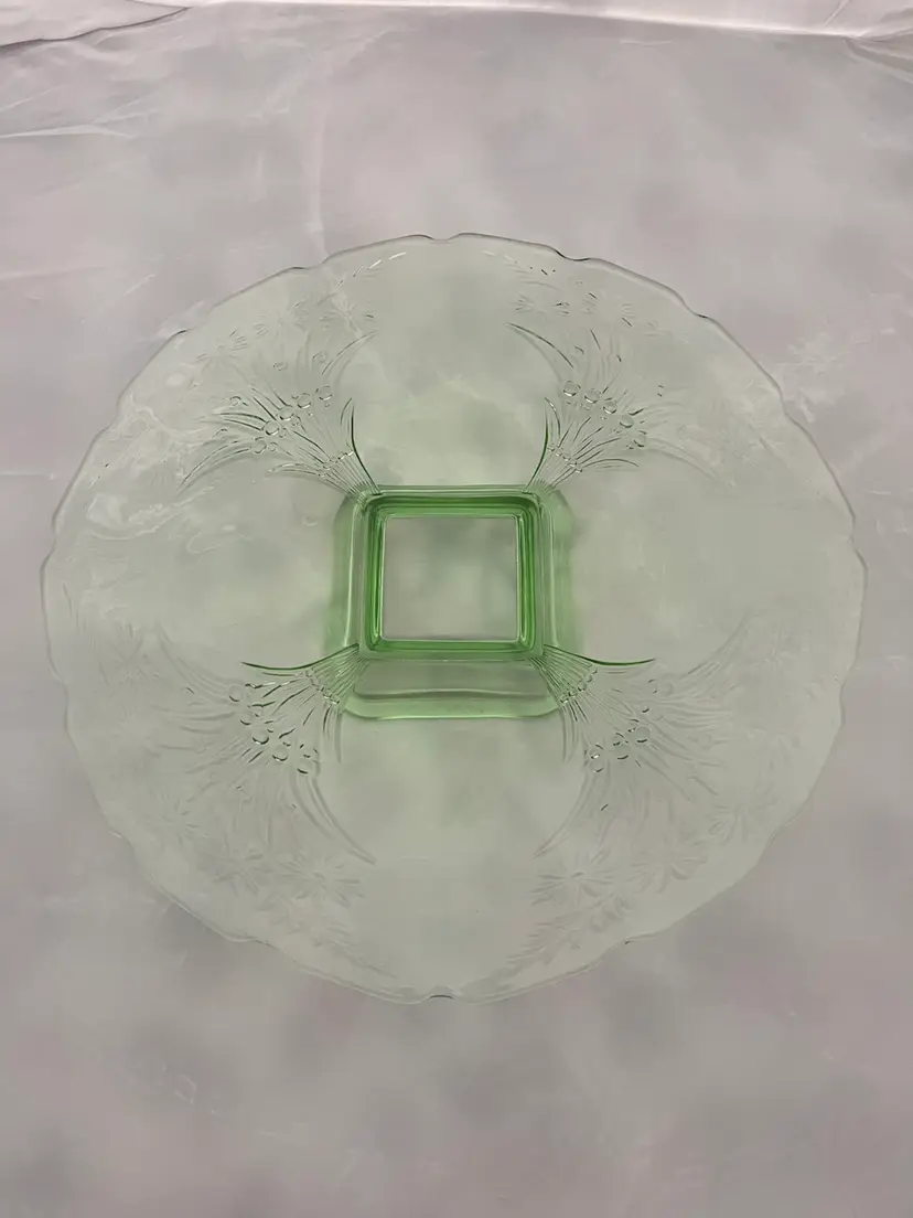 Vintage Depression Glass Green Footed Tiara Cake Plate Holder