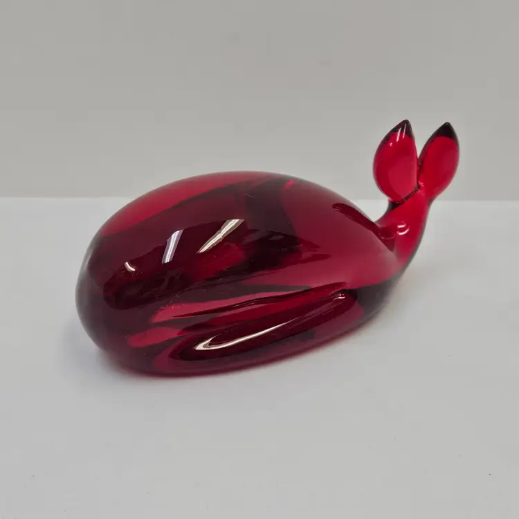 Viking Glowy Art Glass Whale Figurine Paperweight Ruby Red