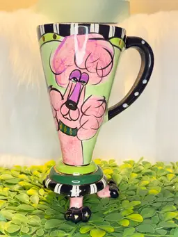 Ceramic SWAK Poodle Mug/Vase By Lynda Corneille Hand Painted