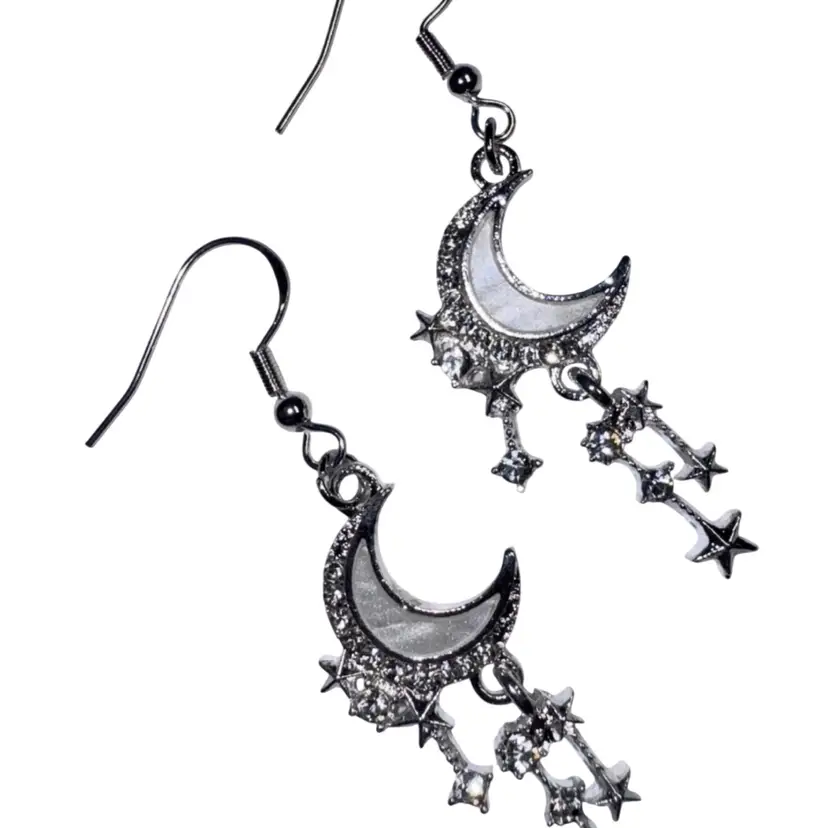 Moon & Stars Eclipse Charm Handmade Dangle/Fishhook Earrings