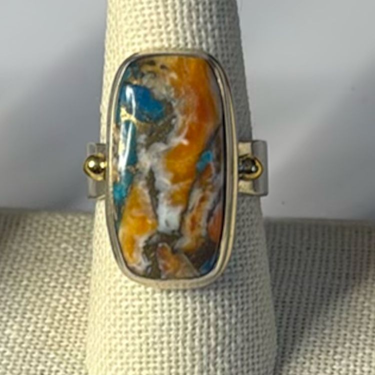 Cooper Turquoise Spiny Oyster 925 Sterling Silver Ring Size 9