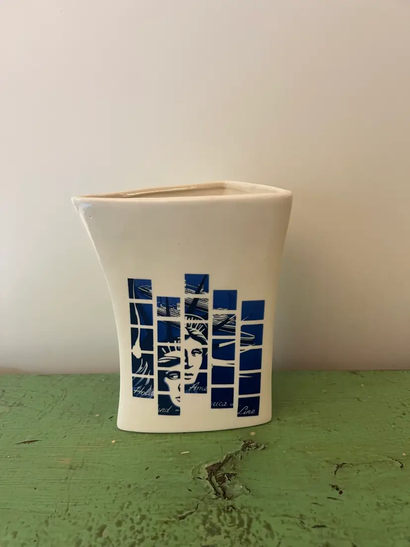 Holland America Line Cruise Ship Souvenir Vase. Triangle Geometric Design. Statue of Liberty