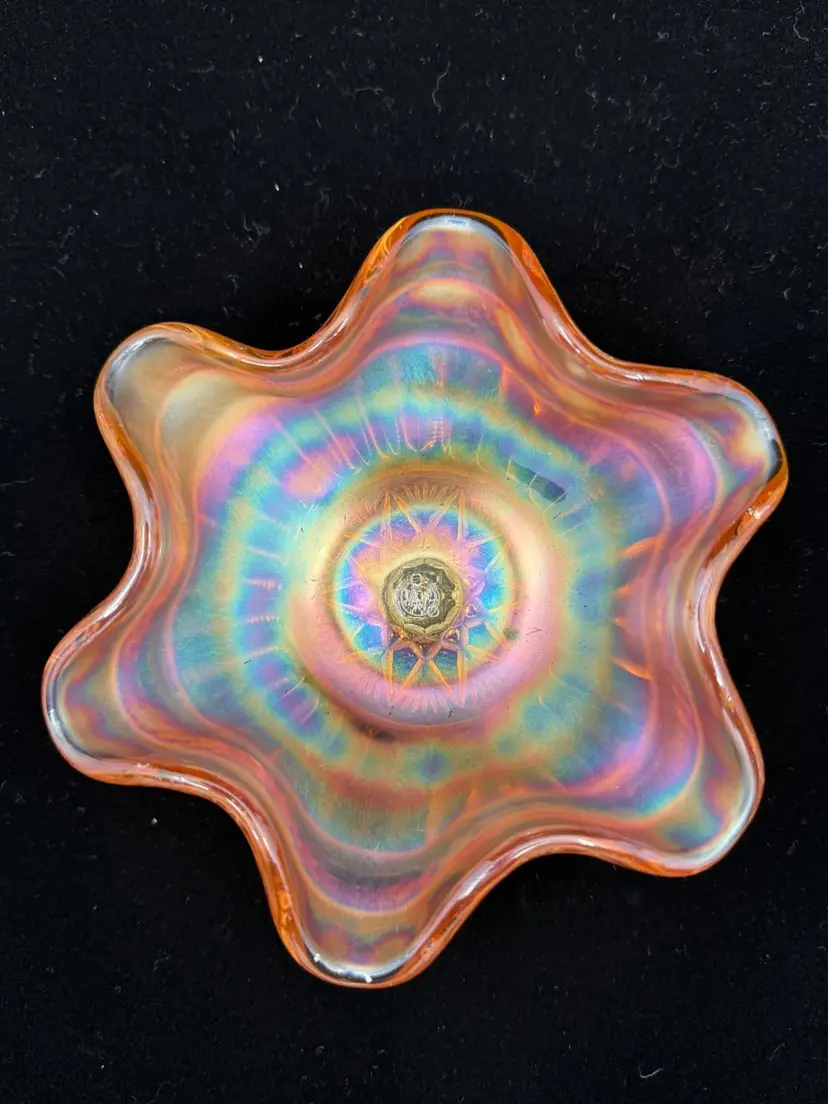 Vintage Northwood Pumpkin Marigold Carnival Glass Bowl Star Design Glows