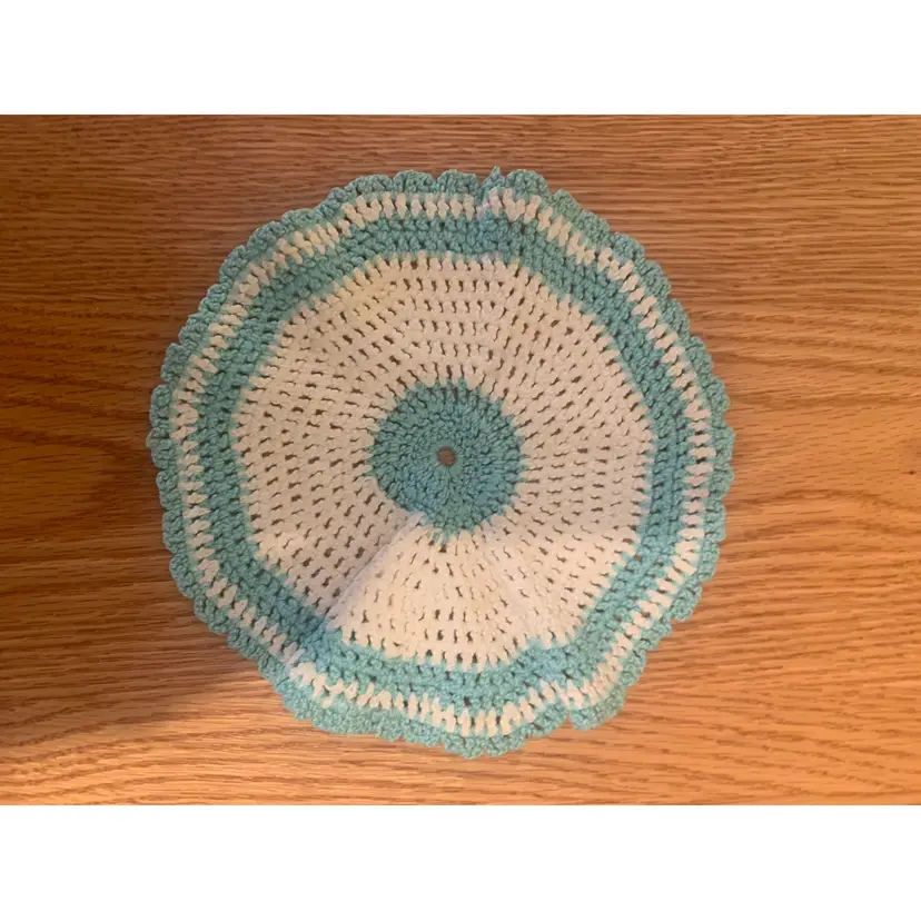 Round Blue And White Doily