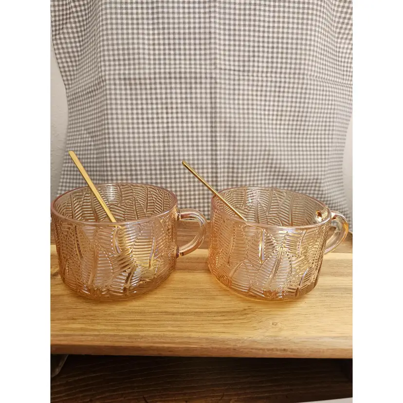 Pink Glass Cups with Gold Spoons