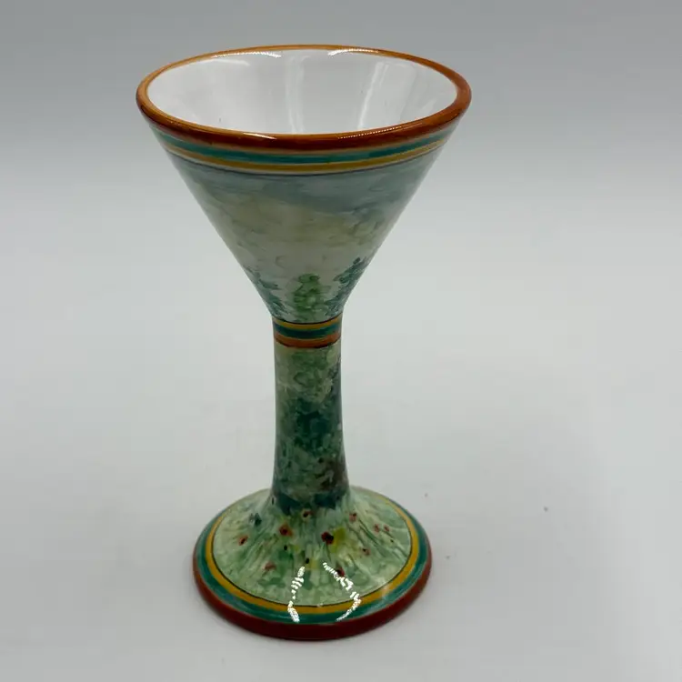 Grazia Deruta Zaroli Italian Ceramic Goblet Hand Painted Pottery Wine Goblet
