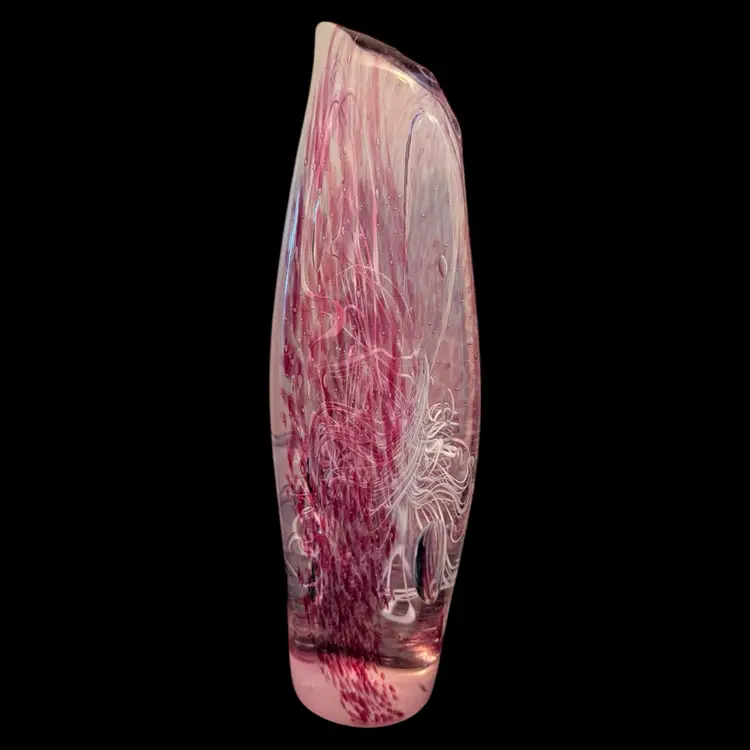 Pink & White Splatter XL Glass Sculpture Paperweight 11”