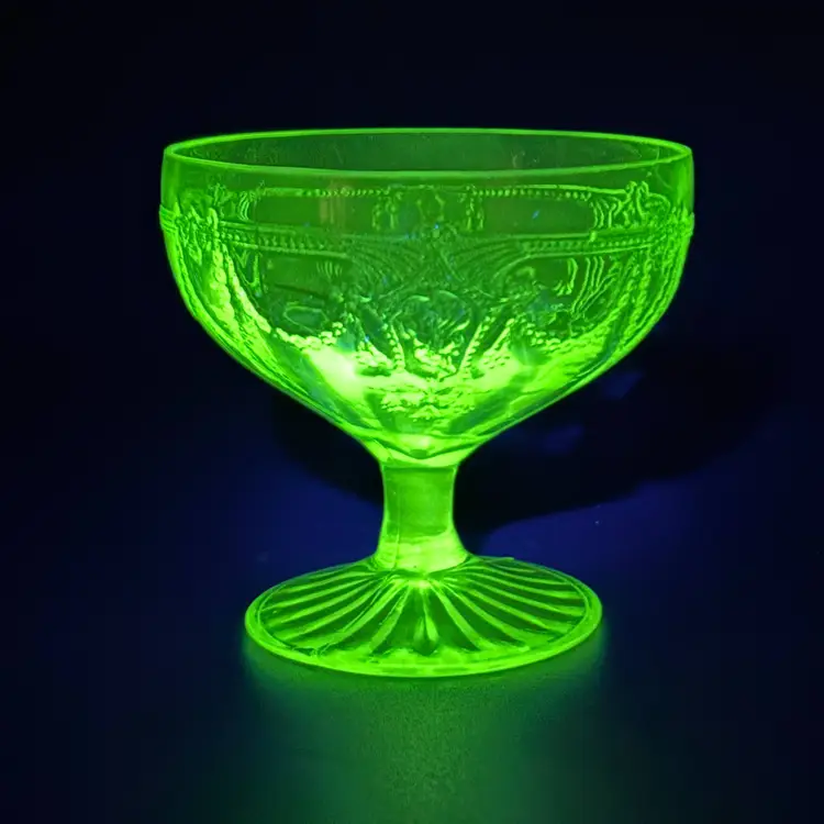Vintage Anchor Hocking Cameo Green Depression Glass Sherbet Glass | Uranium Glass