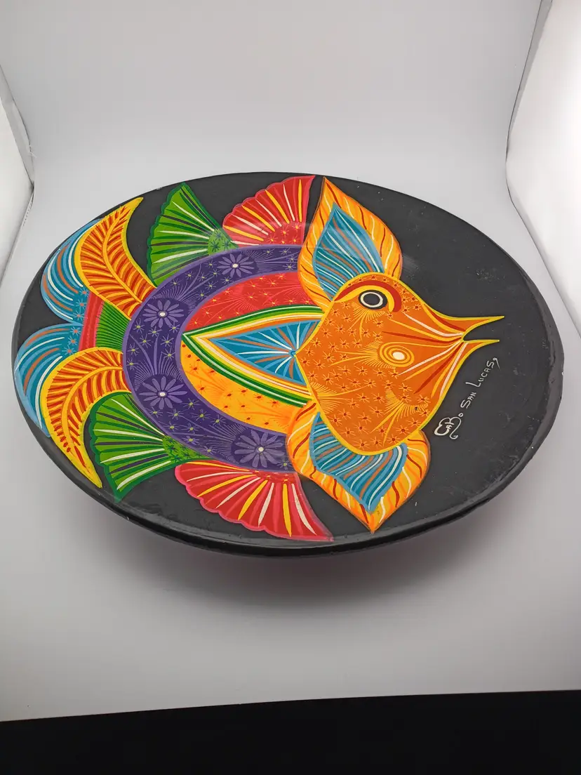 Large Mexican pottery wall hanging w fish