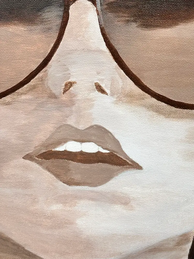 2005 Modernist Original Painting Girl With Sunglasses Sepia Signed 20in OOAK