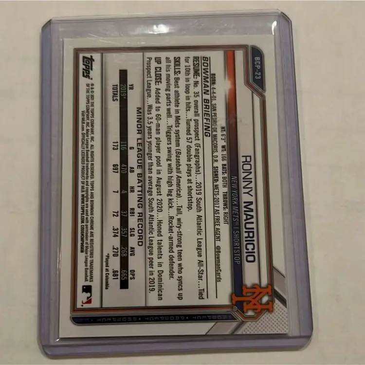 2021 Bowman Chrome Sapphire Ronny Mauricio Orange /75