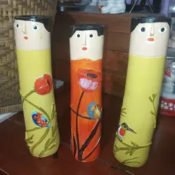 Vintage Tall Vases Kokeshi Doll Style