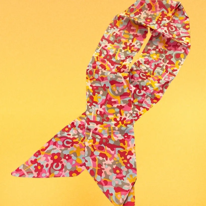 Vintage Groovy Flower Power Red Orange Pink Ribbon Hair Scarf 35"x5"